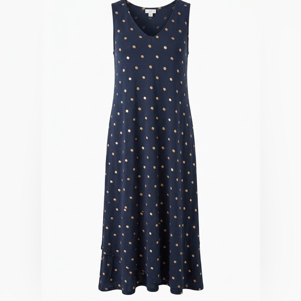 J. Jill Miracleknit Navy Maxi Dress with Cream Polka Dots